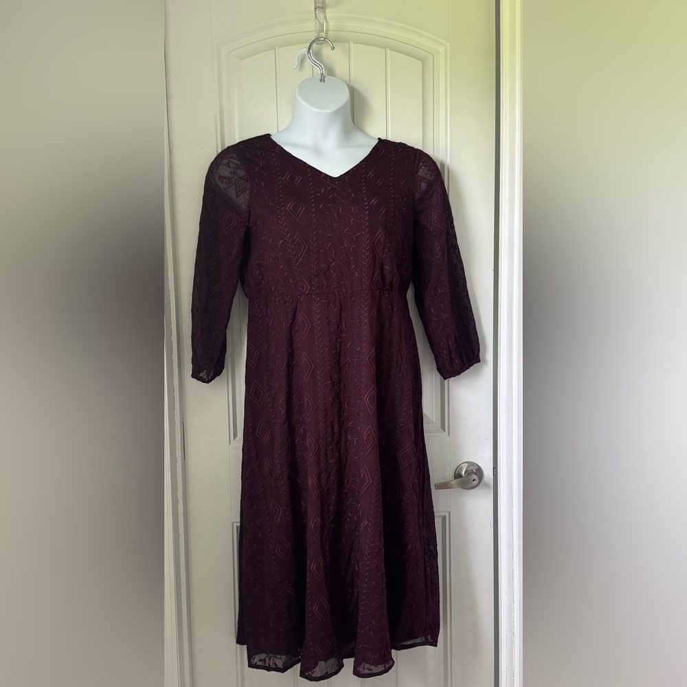 Coldwater Creek embroidered burgundy dress